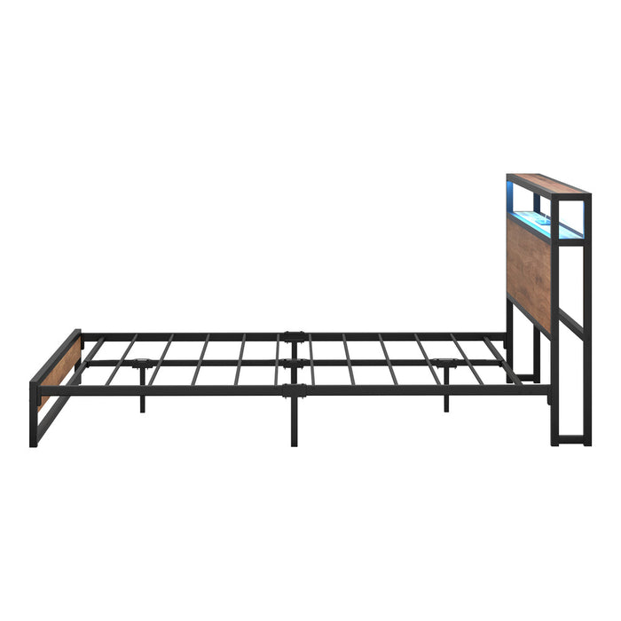 Pazzi Wood Metal LED Lights Storage Bed | Multi Functional Storage LED and USB Charging Bed Frame