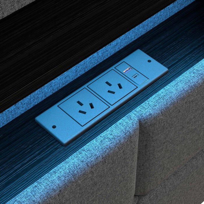 Amaro LED Storage Bed with USB Charging | Grey Fabric Headboard Storage LED Lights Bed Frame