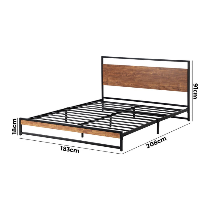 Isco Modern Metal and Wood Bed | Strong Metal Support Platform Bed Frame