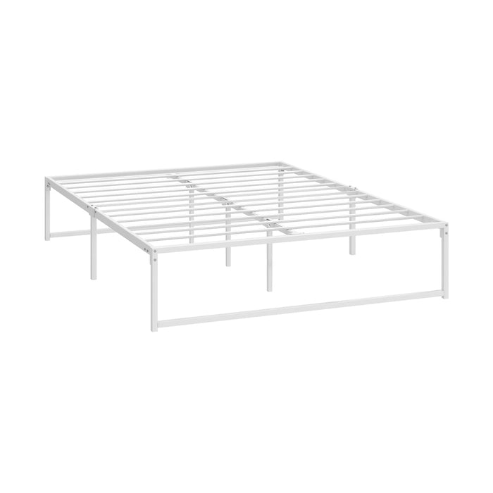 Maurizzi Premium Full Metal Platform Bed in White | Reinforced Durable Metal Floating Bed Base