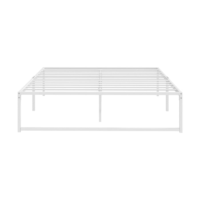 Maurizzi Premium Full Metal Platform Bed in White | Reinforced Durable Metal Floating Bed Base