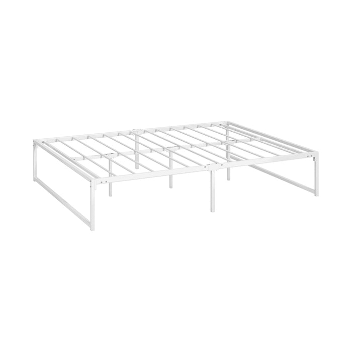 Maurizzi Premium Full Metal Platform Bed in White | Reinforced Durable Metal Floating Bed Base