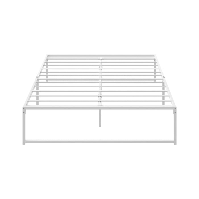 Maurizzi Premium Full Metal Platform Bed in White | Reinforced Durable Metal Floating Bed Base