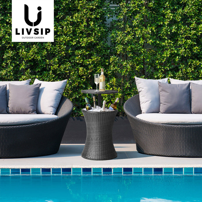 Amari Two in One Rattan Ice Bucket Storage Table | Round Secret Ice Storage Wicker Table