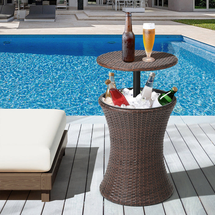Amari Two in One Rattan Ice Bucket Storage Table | Round Secret Ice Storage Wicker Table