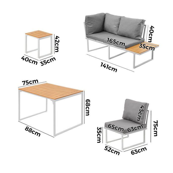 Bolero Amalfi 6 Seater Cushioned Outdoor Lounge Set with Table | Modern Metal Wood Soft Cushion Outdoor Dining Sofa Set