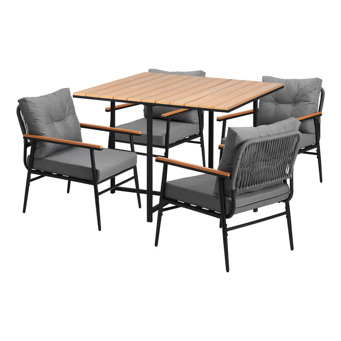 Empire Black 5pc Modern Table and Chair Outdoor Set | Designer Cushioned Chairs and Table Patio Furniture Set