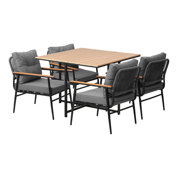 Empire Black 5pc Modern Table and Chair Outdoor Set | Designer Cushioned Chairs and Table Patio Furniture Set