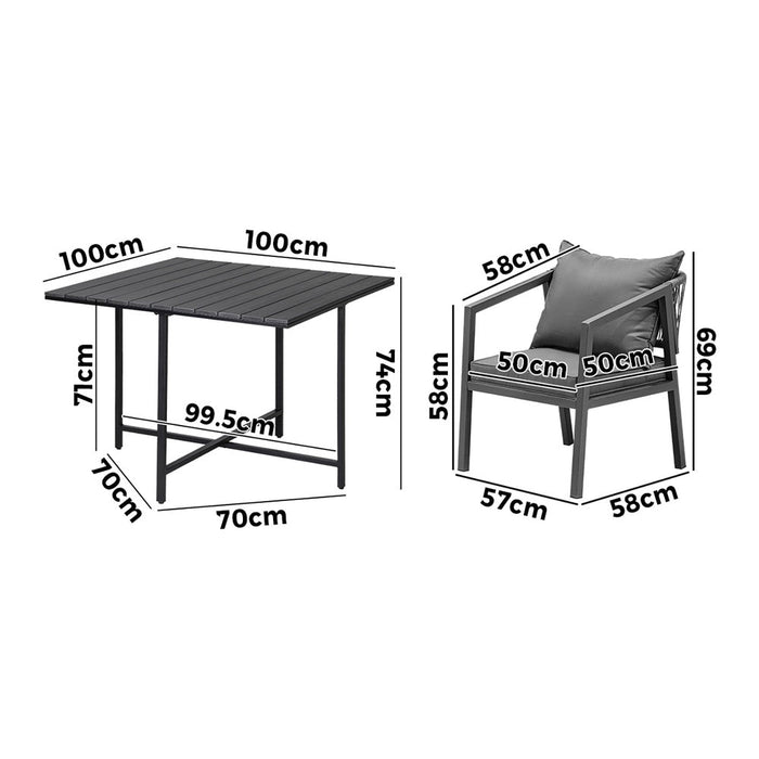 Luxe 5pc Modern Table and Chair Outdoor Set | Designer Cushioned Chairs and Table Patio Furniture Set