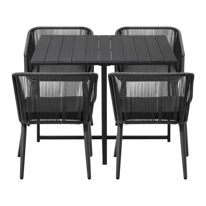 Luxe 5pc Modern Table and Chair Outdoor Set | Designer Cushioned Chairs and Table Patio Furniture Set