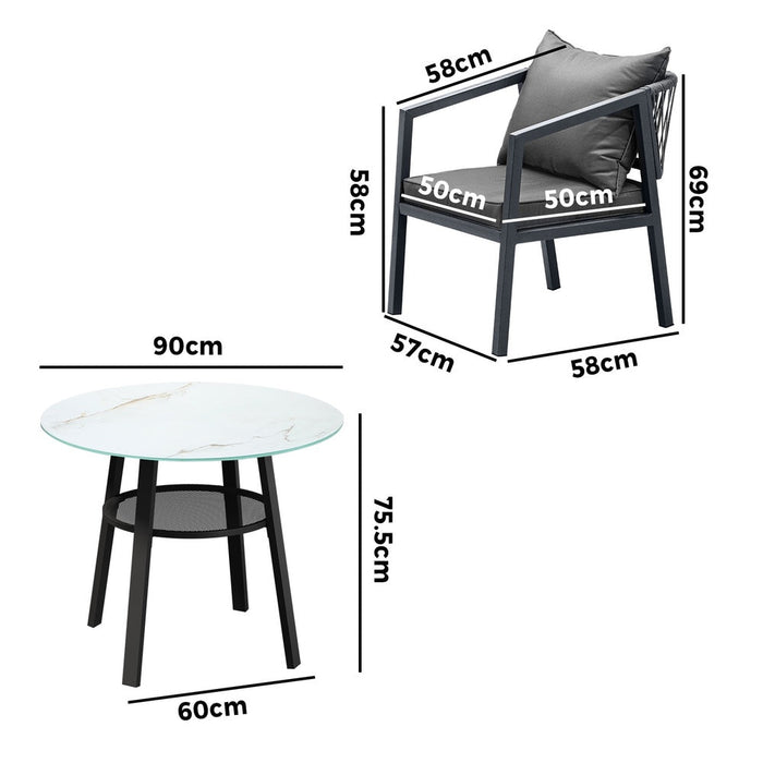 Playa Orsini 3 or 5pc Marble Style Table and Chair Outdoor Set | Soft Cushioned Chairs and Table Patio Furniture Set