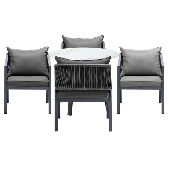 Playa Orsini 3 or 5pc Marble Style Table and Chair Outdoor Set | Soft Cushioned Chairs and Table Patio Furniture Set