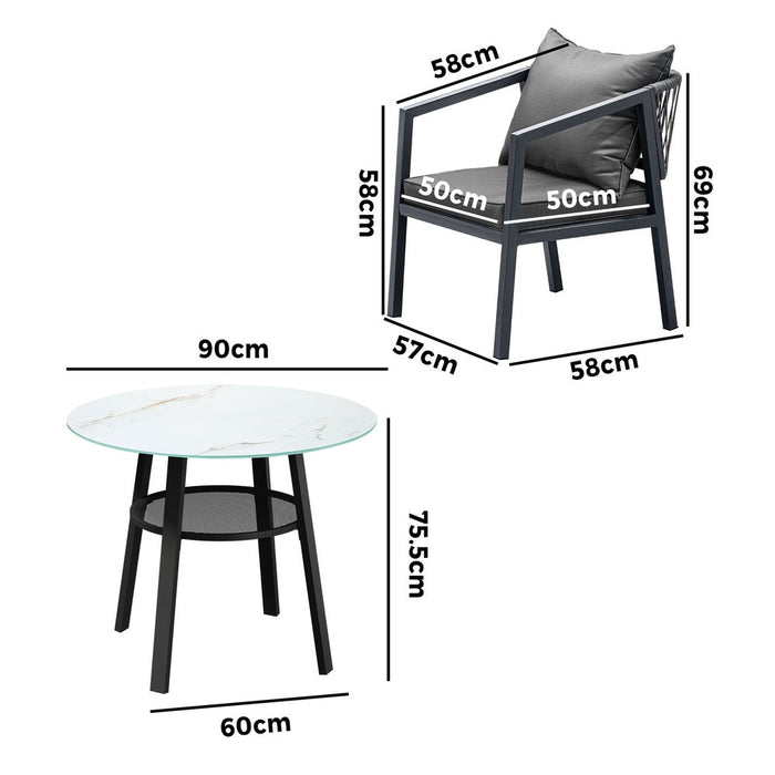 Playa Orsini 3 or 5pc Marble Style Table and Chair Outdoor Set | Soft Cushioned Chairs and Table Patio Furniture Set