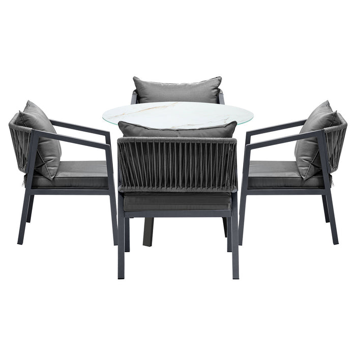 Playa Orsini 3 or 5pc Marble Style Table and Chair Outdoor Set | Soft Cushioned Chairs and Table Patio Furniture Set