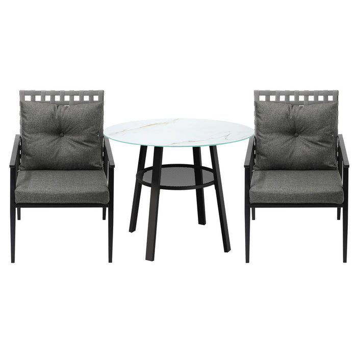 Playa Orsini 3 or 5pc Marble Style Table and Chair Outdoor Set | Soft Cushioned Chairs and Table Patio Furniture Set