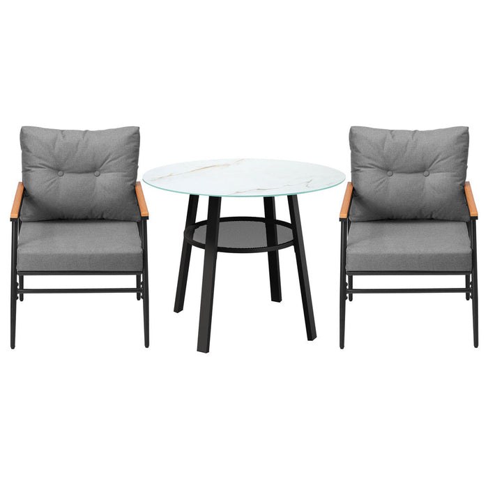 Playa Orsini 3 or 5pc Marble Style Table and Chair Outdoor Set | Soft Cushioned Chairs and Table Patio Furniture Set