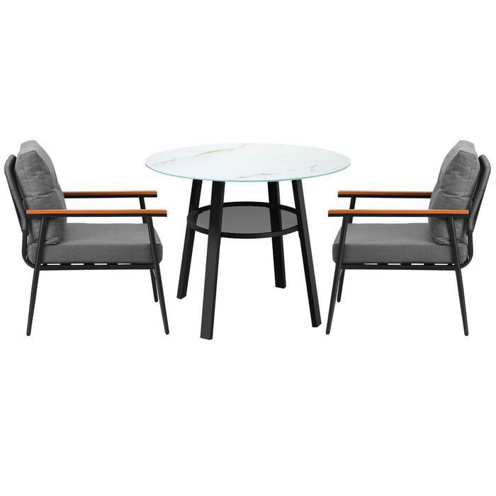 Playa Orsini 3 or 5pc Marble Style Table and Chair Outdoor Set | Soft Cushioned Chairs and Table Patio Furniture Set