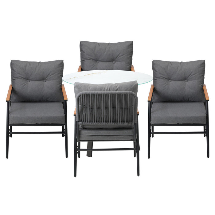 Playa Orsini 3 or 5pc Marble Style Table and Chair Outdoor Set | Soft Cushioned Chairs and Table Patio Furniture Set