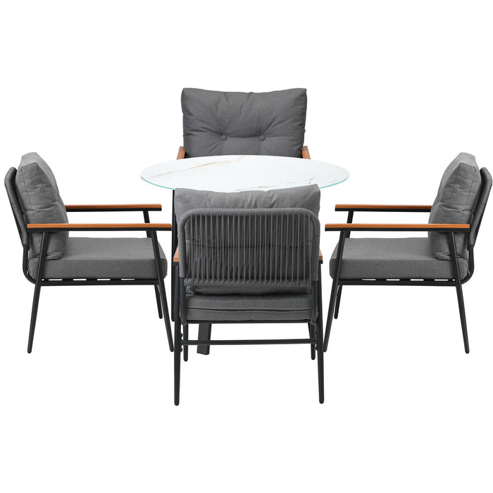 Playa Orsini 3 or 5pc Marble Style Table and Chair Outdoor Set | Soft Cushioned Chairs and Table Patio Furniture Set