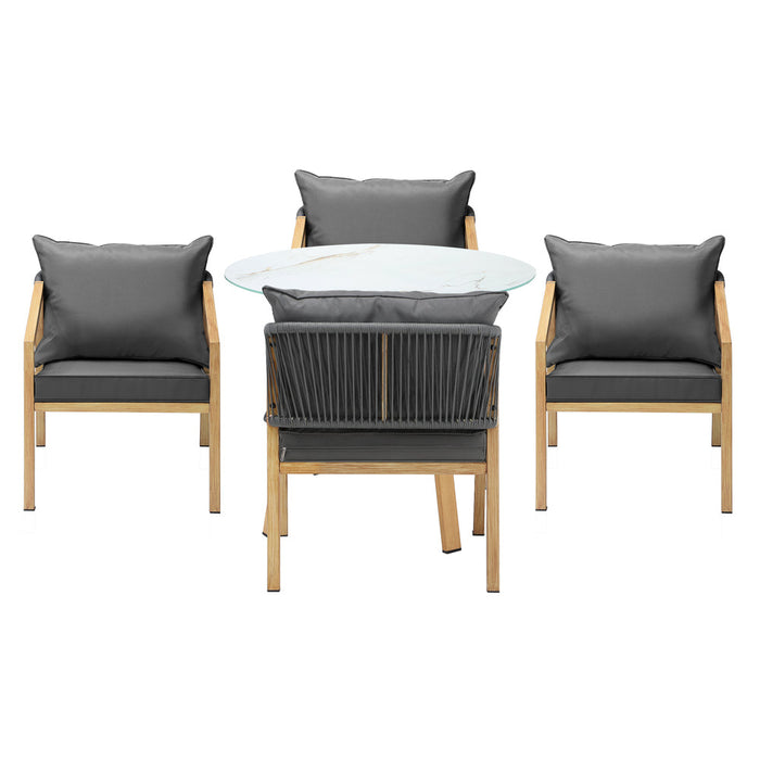 Playa Bonita 3 or 5pc Marble Style Table and Chair Outdoor Set | Soft Cushioned Chairs and Table Patio Furniture Set