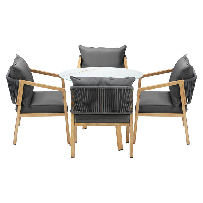 Playa Bonita 3 or 5pc Marble Style Table and Chair Outdoor Set | Soft Cushioned Chairs and Table Patio Furniture Set