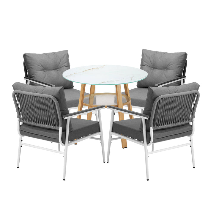 Playa Bonita 3 or 5pc Marble Style Table and Chair Outdoor Set | Soft Cushioned Chairs and Table Patio Furniture Set