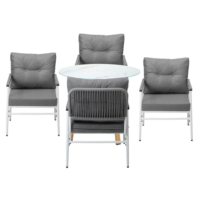 Playa Bonita 3 or 5pc Marble Style Table and Chair Outdoor Set | Soft Cushioned Chairs and Table Patio Furniture Set