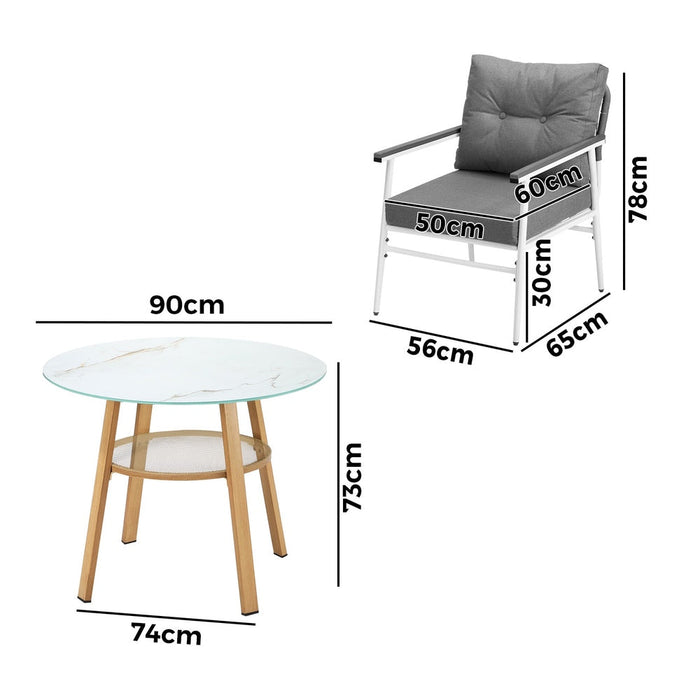 Playa Bonita 3 or 5pc Marble Style Table and Chair Outdoor Set | Soft Cushioned Chairs and Table Patio Furniture Set