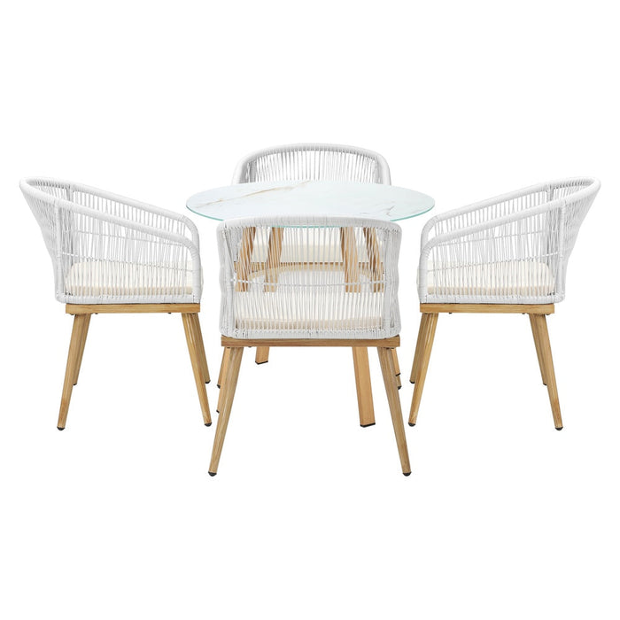 Playa Bonita 3 or 5pc Marble Style Table and Chair Outdoor Set | Soft Cushioned Chairs and Table Patio Furniture Set