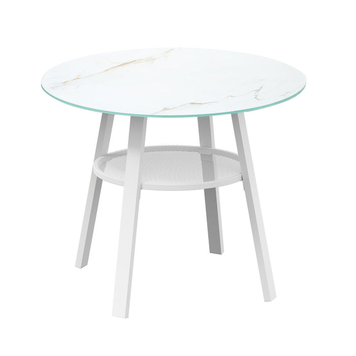 Piazza White 3 or 5pc Marble Style Table and Chair Outdoor Set | Soft Cushioned Chairs and Table Patio Furniture Set