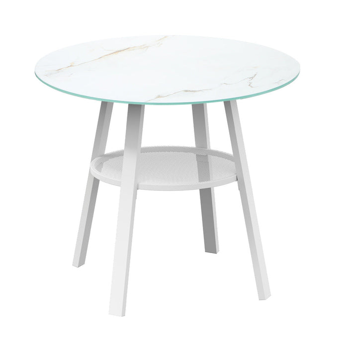 Piazza White 3 or 5pc Marble Style Table and Chair Outdoor Set | Soft Cushioned Chairs and Table Patio Furniture Set