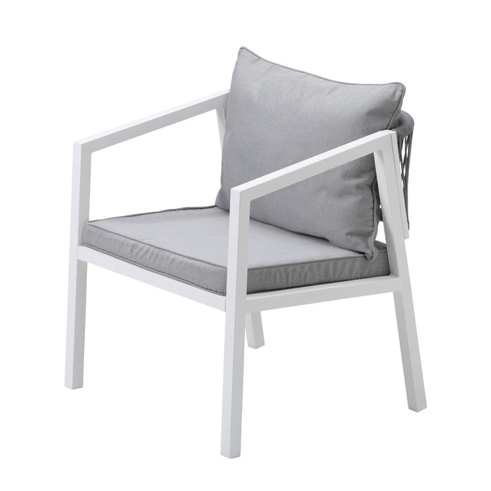 Piazza White 3 or 5pc Marble Style Table and Chair Outdoor Set | Soft Cushioned Chairs and Table Patio Furniture Set