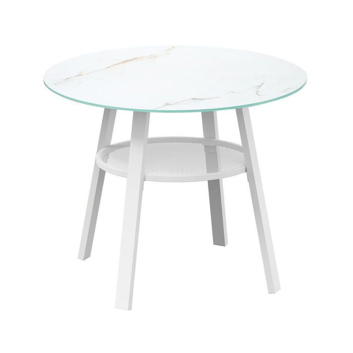 Piazza White 3 or 5pc Marble Style Table and Chair Outdoor Set | Soft Cushioned Chairs and Table Patio Furniture Set