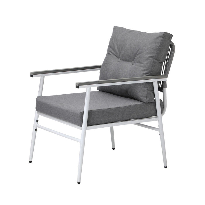 Piazza White 3 or 5pc Marble Style Table and Chair Outdoor Set | Soft Cushioned Chairs and Table Patio Furniture Set