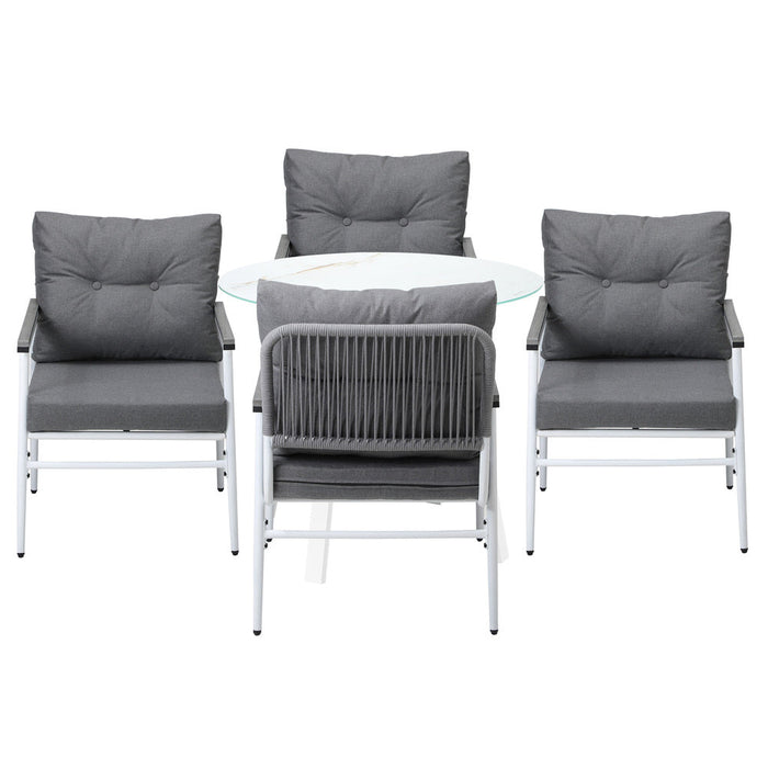 Piazza White 3 or 5pc Marble Style Table and Chair Outdoor Set | Soft Cushioned Chairs and Table Patio Furniture Set
