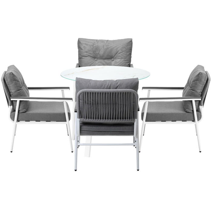 Piazza White 3 or 5pc Marble Style Table and Chair Outdoor Set | Soft Cushioned Chairs and Table Patio Furniture Set