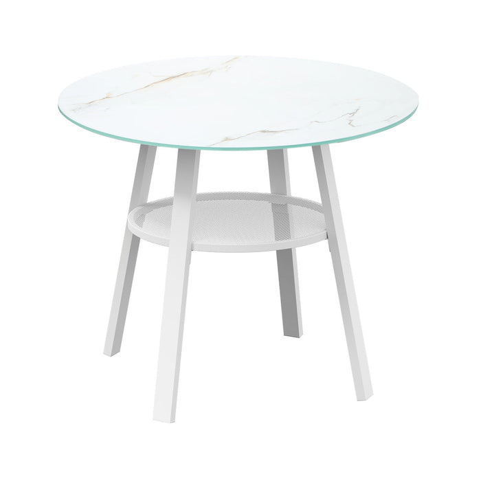 Piazza White 3 or 5pc Marble Style Table and Chair Outdoor Set | Soft Cushioned Chairs and Table Patio Furniture Set