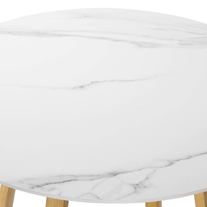 Designer 3pc Marble Stone Style Table and Chair Outdoor Set | Soft Cushioned Chairs and Table Patio Furniture Set