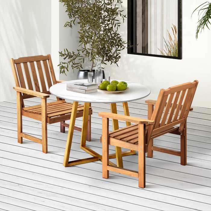 Designer Eros Marble Stone Style Table and Chair Outdoor Set | 3 or 5pc Soft Cushioned Chairs and Table Patio Furniture Set