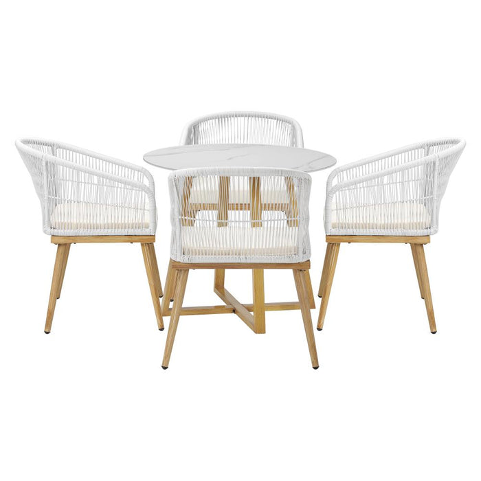 Designer 5pc Marble Stone Style Table and Chair Outdoor Set | Soft Cushioned Chairs and Table Patio Furniture Set