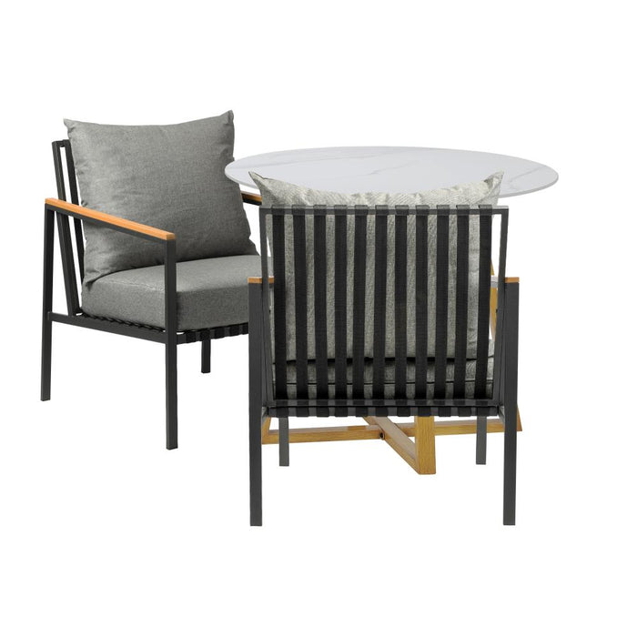 Designer 3pc Marble Stone Style Table and Chair Outdoor Set | Soft Cushioned Chairs and Table Patio Furniture Set