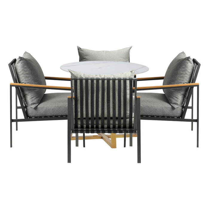 Designer 5pc Marble Stone Style Table and Chair Outdoor Set | Soft Cushioned Chairs and Table Patio Furniture Set