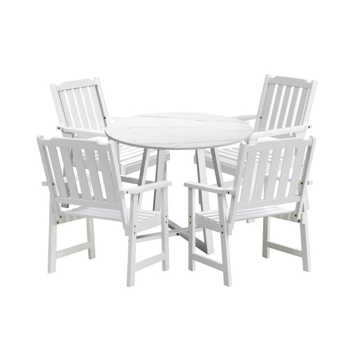 Designer Eros Marble Stone Style Table and Chair Outdoor Set | 3 or 5pc Soft Cushioned Chairs and Table Patio Furniture Set