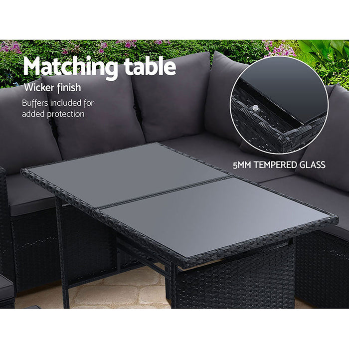 Budva Luxe 9 Piece Outdoor Wicker Furniture Patio Set | Modern Rattan Quality 9pc Sofa Set Outdoor Dining Set