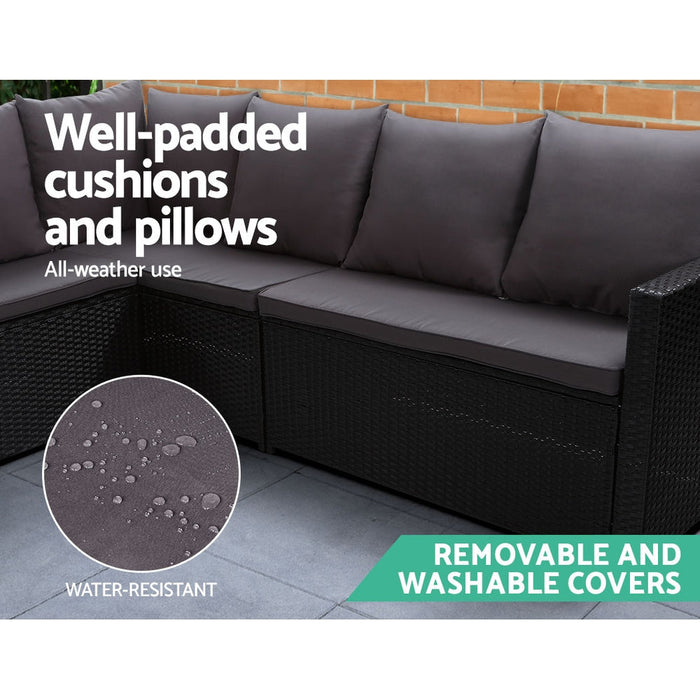 Budva Luxe 9 Piece Outdoor Wicker Furniture Patio Set | Modern Rattan Quality 9pc Sofa Set Outdoor Dining Set