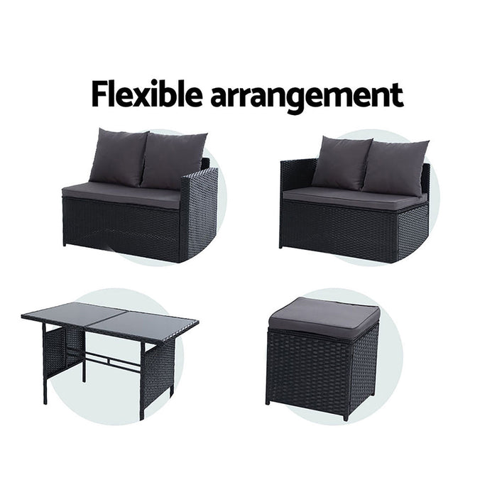 Budva Luxe 9 Piece Outdoor Wicker Furniture Patio Set | Modern Rattan Quality 9pc Sofa Set Outdoor Dining Set