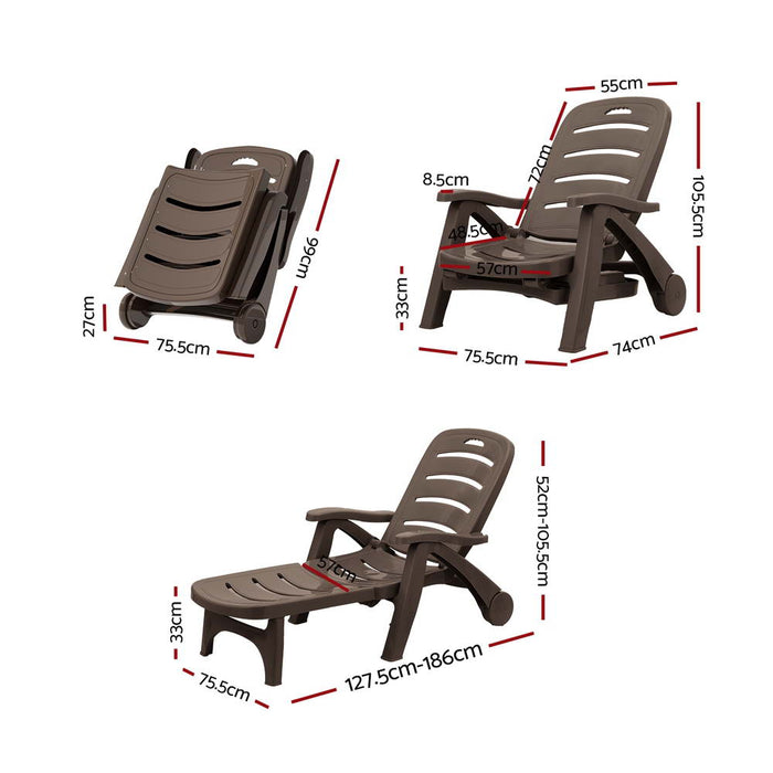 Amalfi Foldable Modern Sun Lounge | Weather Resistant Outdoor Pool Lounger Day Bed With Moveable Wheels
