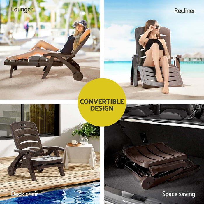 Amalfi Foldable Modern Sun Lounge | Weather Resistant Outdoor Pool Lounger Day Bed With Moveable Wheels