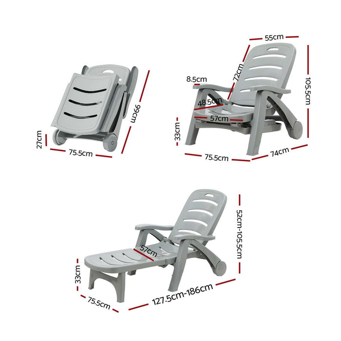 Amalfi Foldable Modern Sun Lounge | Weather Resistant Outdoor Pool Lounger Day Bed With Moveable Wheels