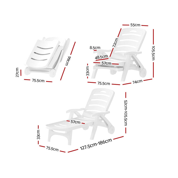 Amalfi Foldable Modern Sun Lounge | Weather Resistant Outdoor Pool Lounger Day Bed With Moveable Wheels